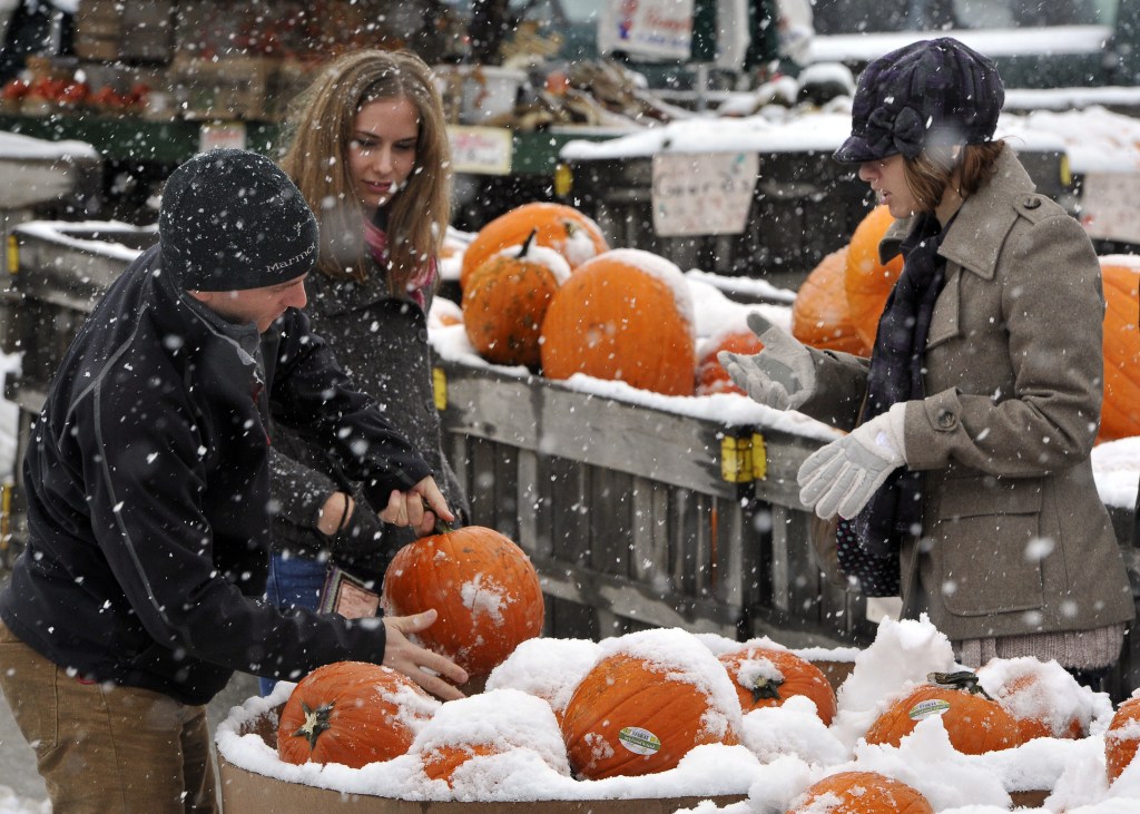 There must either be at least 1 inch of snow on the ground on the morning of Oct. 31 or falling snow must accumulate to at least 0.1 inches on that date in order for it to qualify as a white Halloween. 