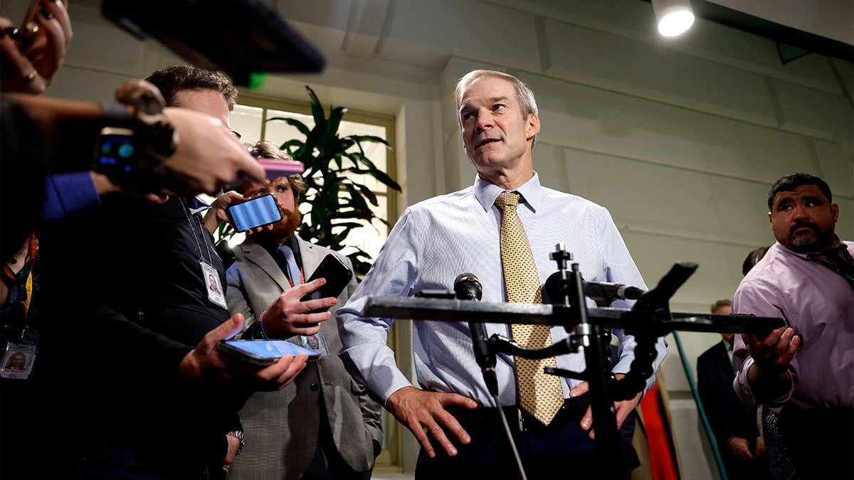 Rep. Jim Jordan addressing the media.