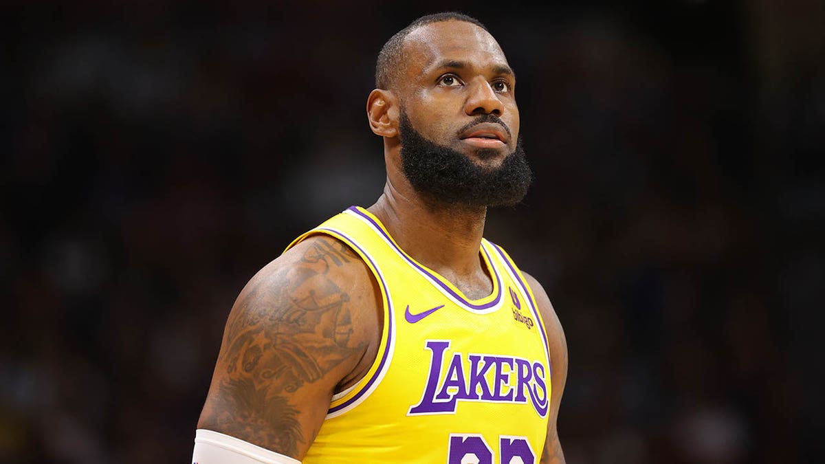 LeBron James looks on during a game