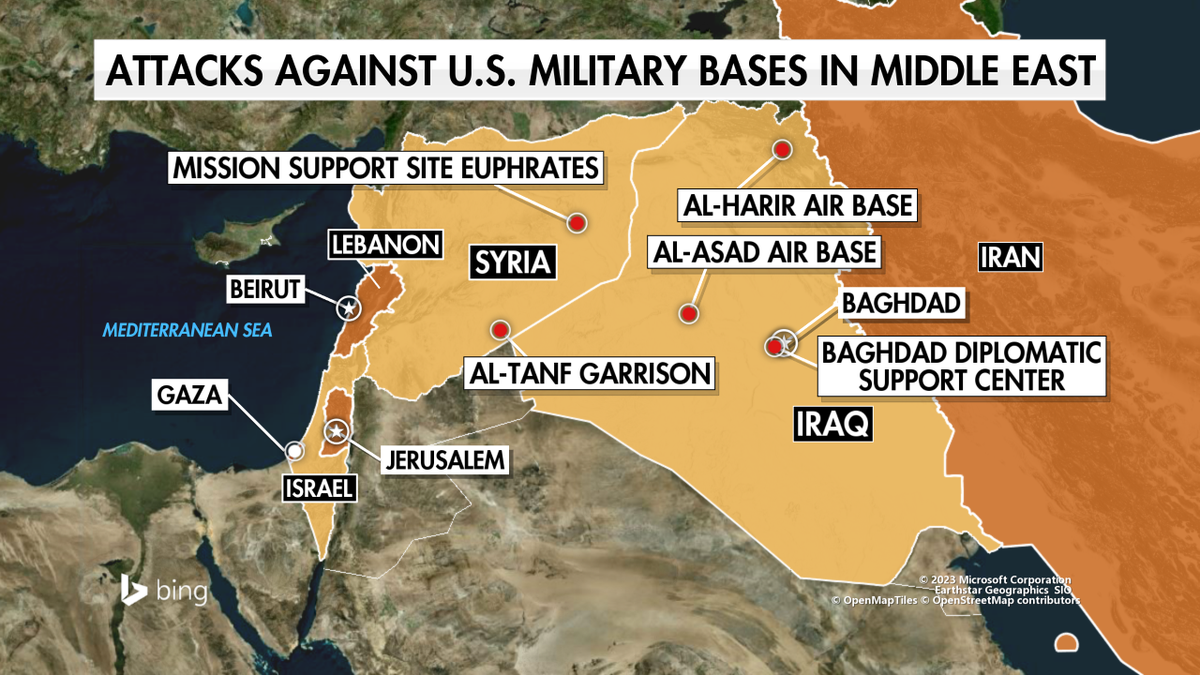 A map of Israel, Iraq and Syria