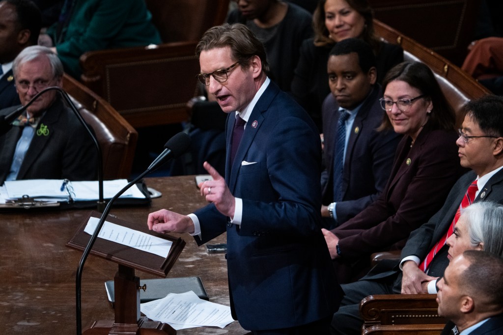 Rep. Dean Phillips, D-Minn., nominates Democratic Leader Hakeem Jeffries, D-N.Y., right, for Speaker of House on Friday, January 6, 2023