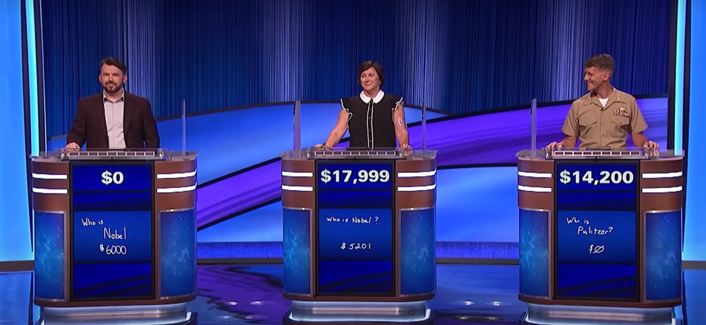 Kendra got the answer incorrect, but her savvy wager won her the game. 