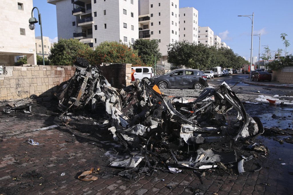 This photo taken on Oct. 7, 2023 shows damaged by rockets in Ashkelon, southern Israel.