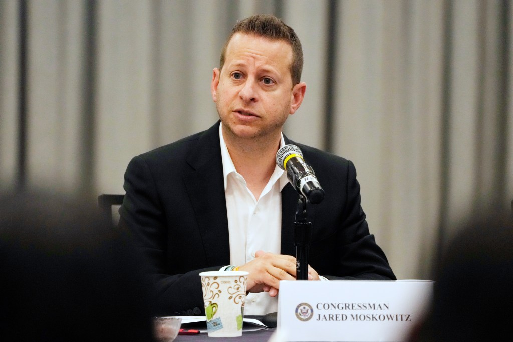 Rep. Jared Moskowitz (D-FL), speaks during a roundtable discussion with a bipartisan delegation of members of Congress and others, Friday, Aug. 4, 2023, in Parkland, Fla.