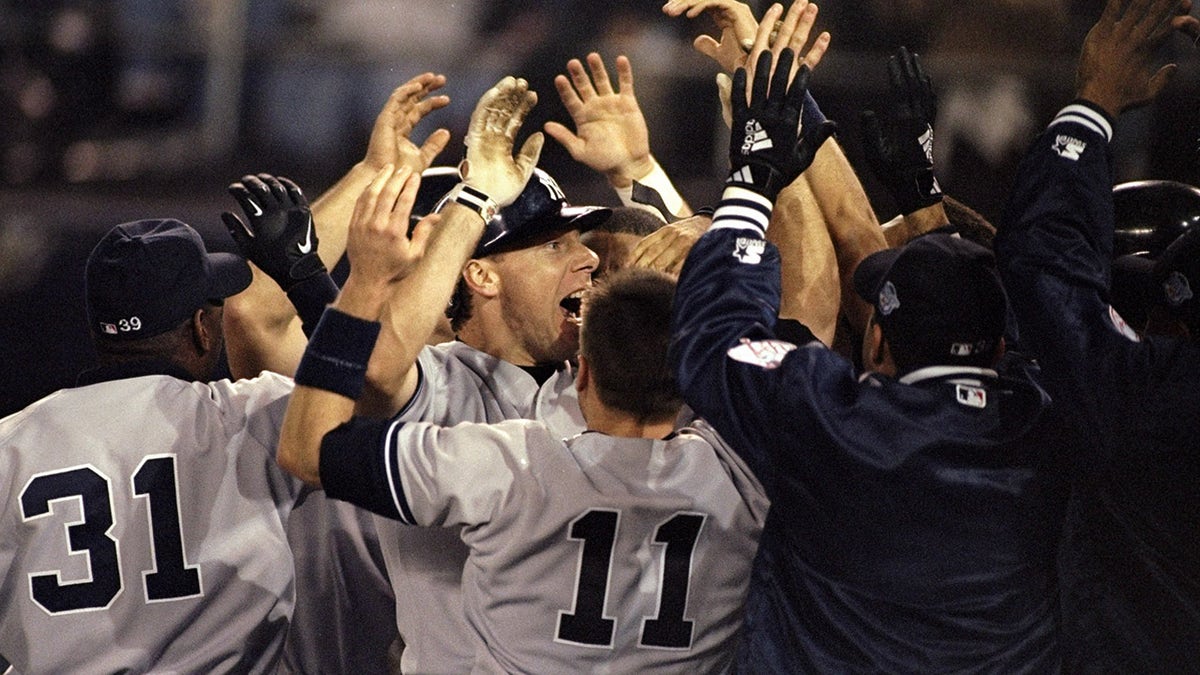 New York Yankees players celebrating