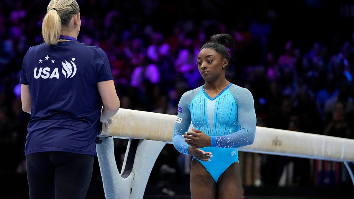 Simone Biles prepares