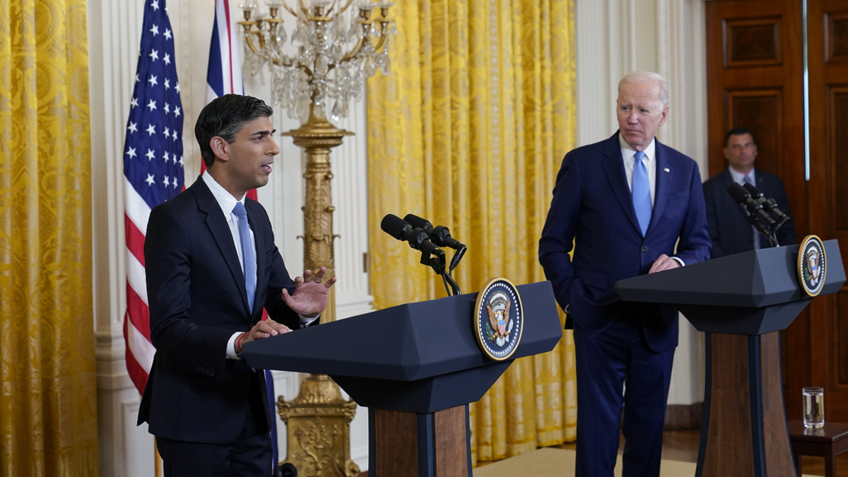 President Biden, right, UK PM Sunak left at White House news conference