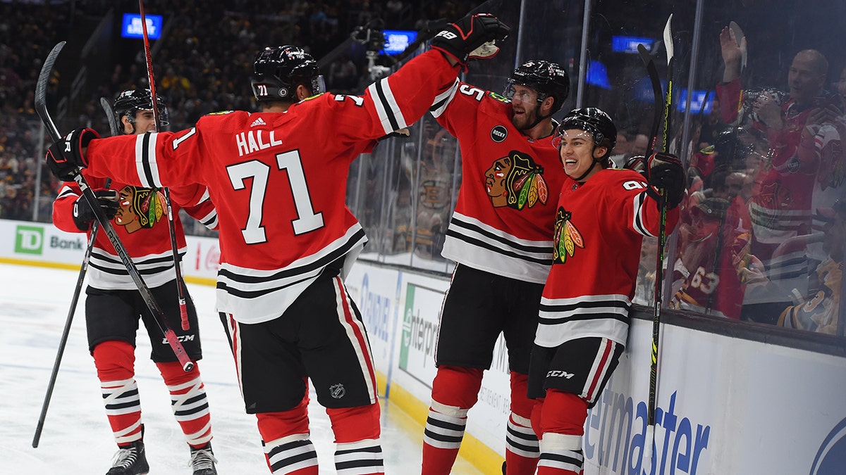 Connor Bedard celebrates first NHL goal