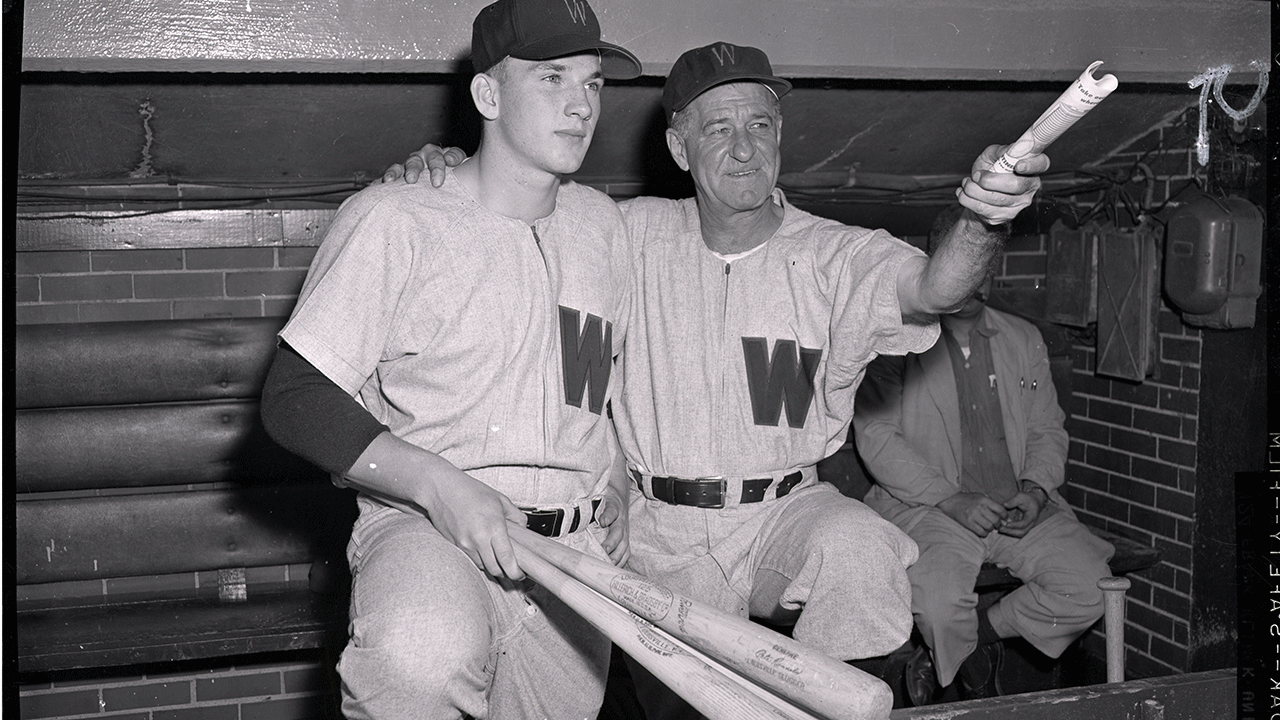 Bucky Harris coaching a player