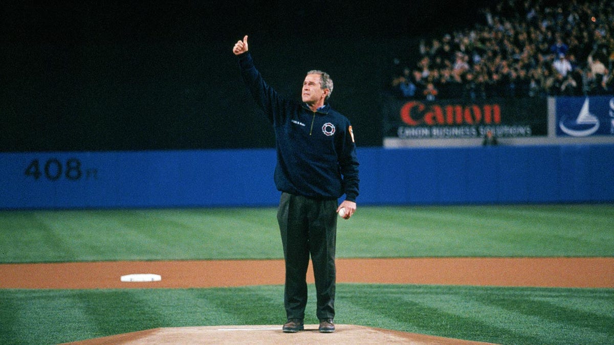 George Bush thumbs up at Yankee game