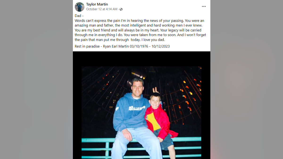 Ryan Martin's oldest son shared a heartbreaking post on Facebook showing his love for his dad