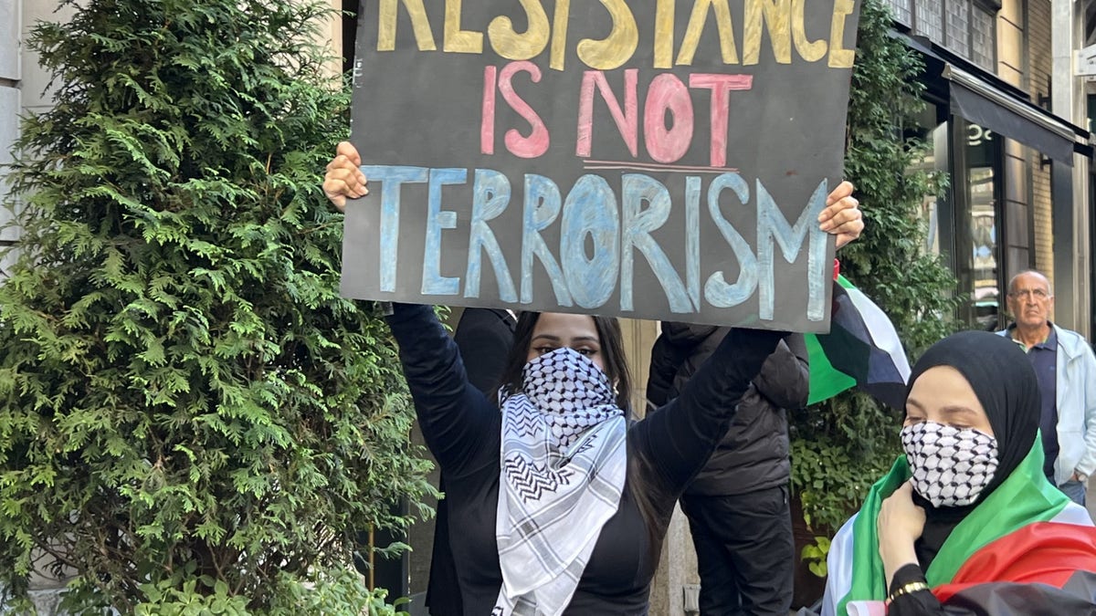 Protester outside Baruch College