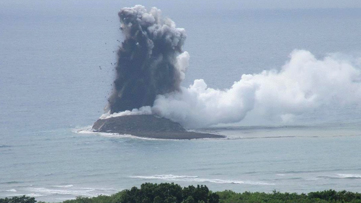 Aerial photo of explosion off Iwoto Island in Japan