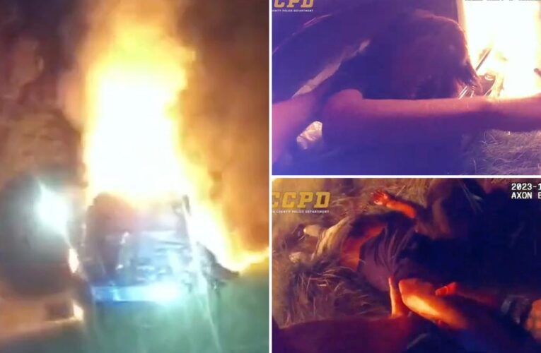 Cop pulls screaming woman from fiery wreck after high-speed chase
