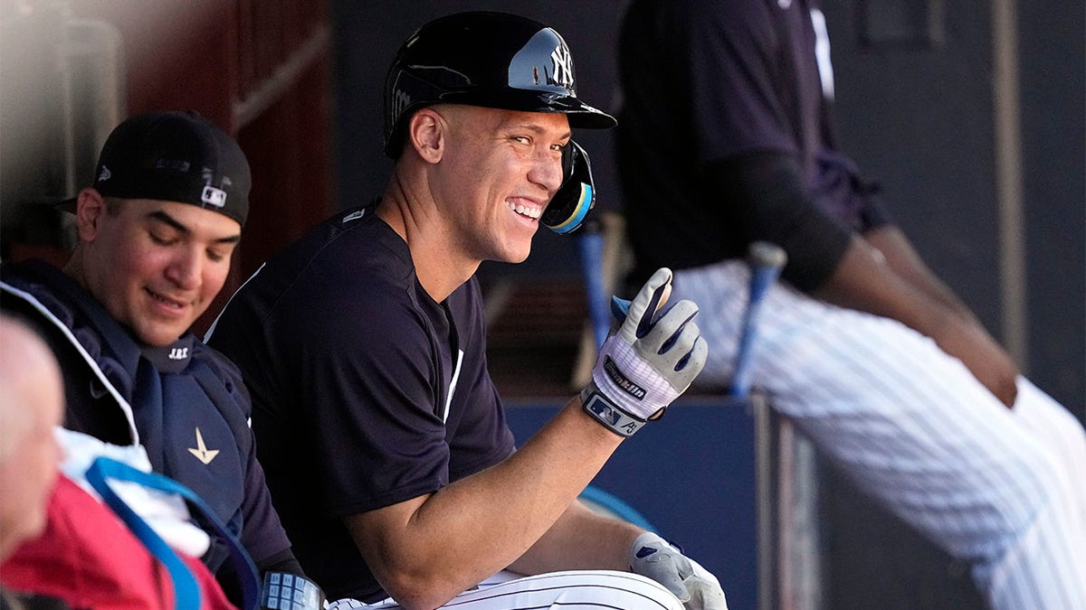 Aaron Judge in the dugout at Spring Training