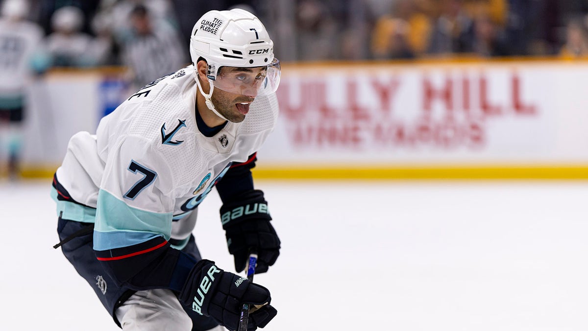 Jordan Eberle skates during a game for the Kraken