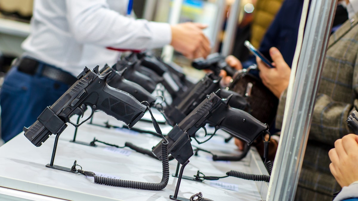 Handguns on display