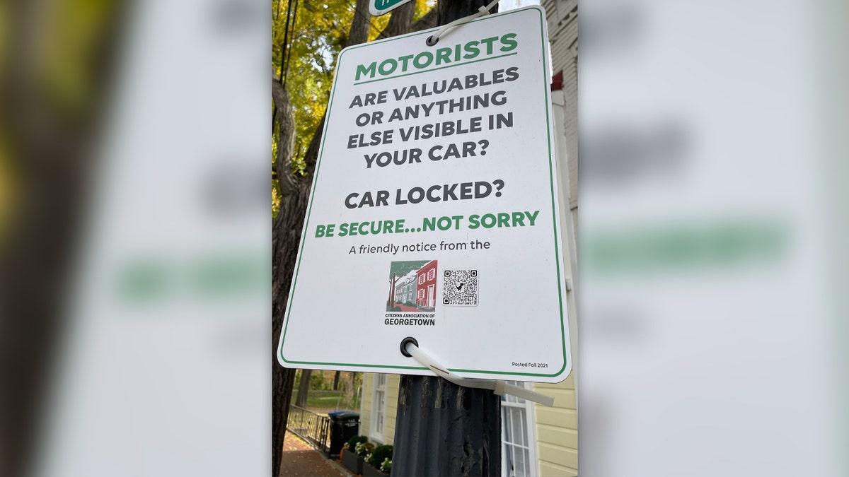 Sign warning motorists not to leave valuables inside their cars in Georgetown