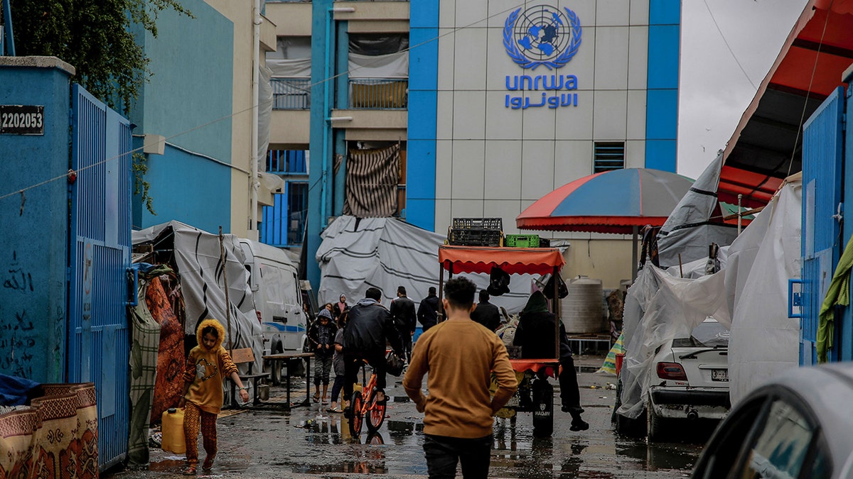 People in Gaza near a UN facility