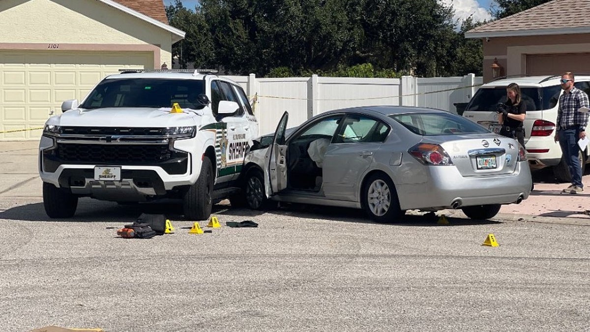 A vehicle after it crashed into a police cruiser