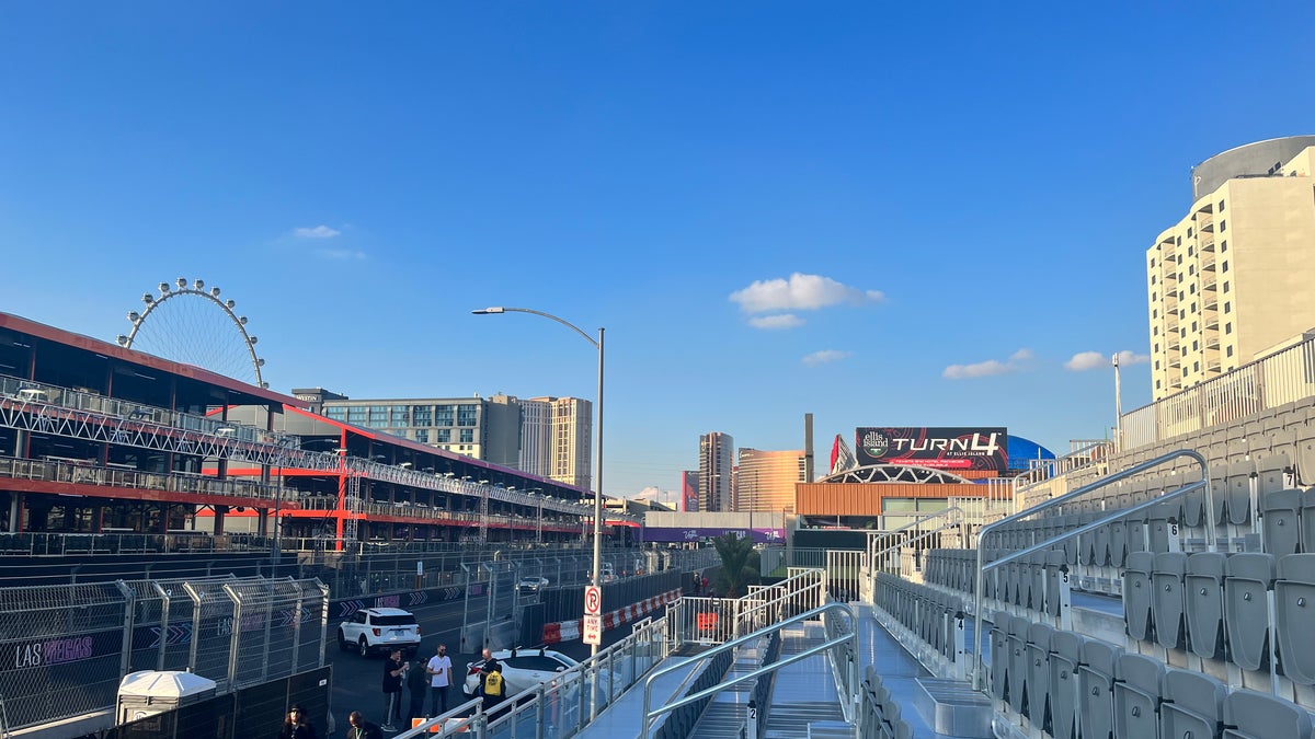 A view of the grandstands and the track from Ellis Island.