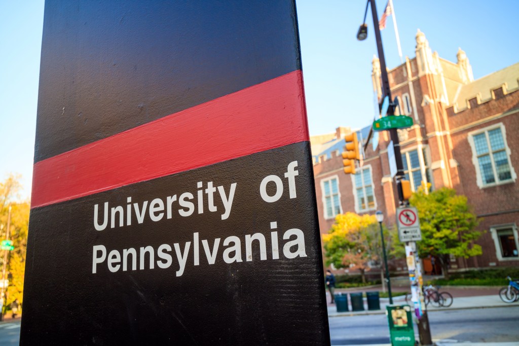 University of Pennsylvania sign at entrance to college. 