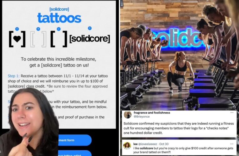 Pricey pilates studio offers $100 credit only if you tattoo their logo on your body, ‘avoid cheeky areas’ — quickly mocked as ‘cult’