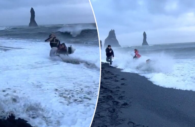 ‘Cocky’ tourists nearly get swept out to sea while trying to take photo on Iceland’s most dangerous beach