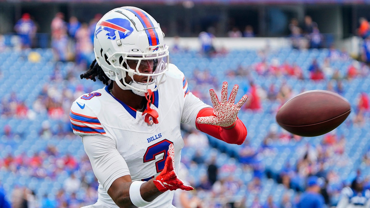 Damar Hamlin warms up before a game