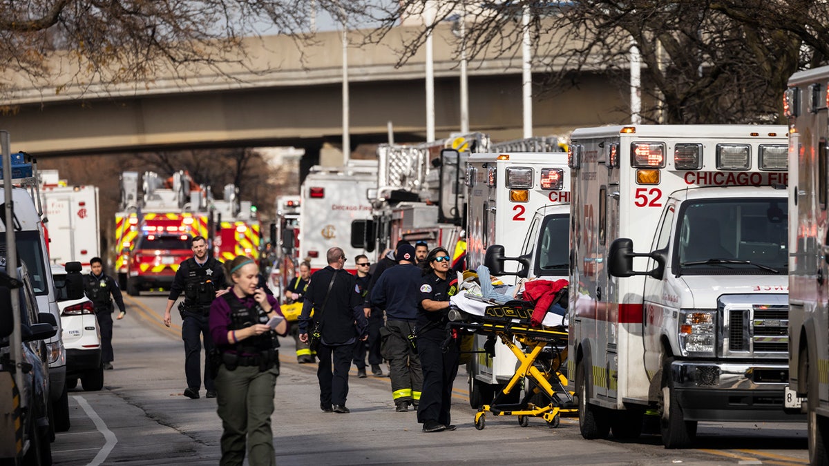 Injured person on stretcher+