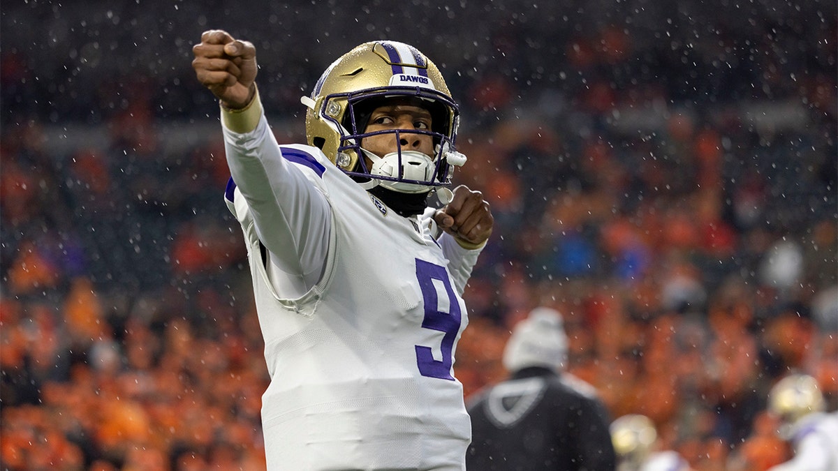 Michael Penix Jr. celebrates against Oregon State