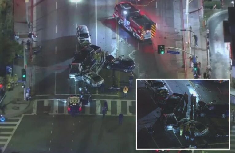 Massive car wreck in Los Angeles injures 12 outside arena