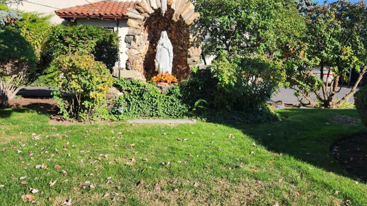 Virgin Mary statue outside Catholic church 