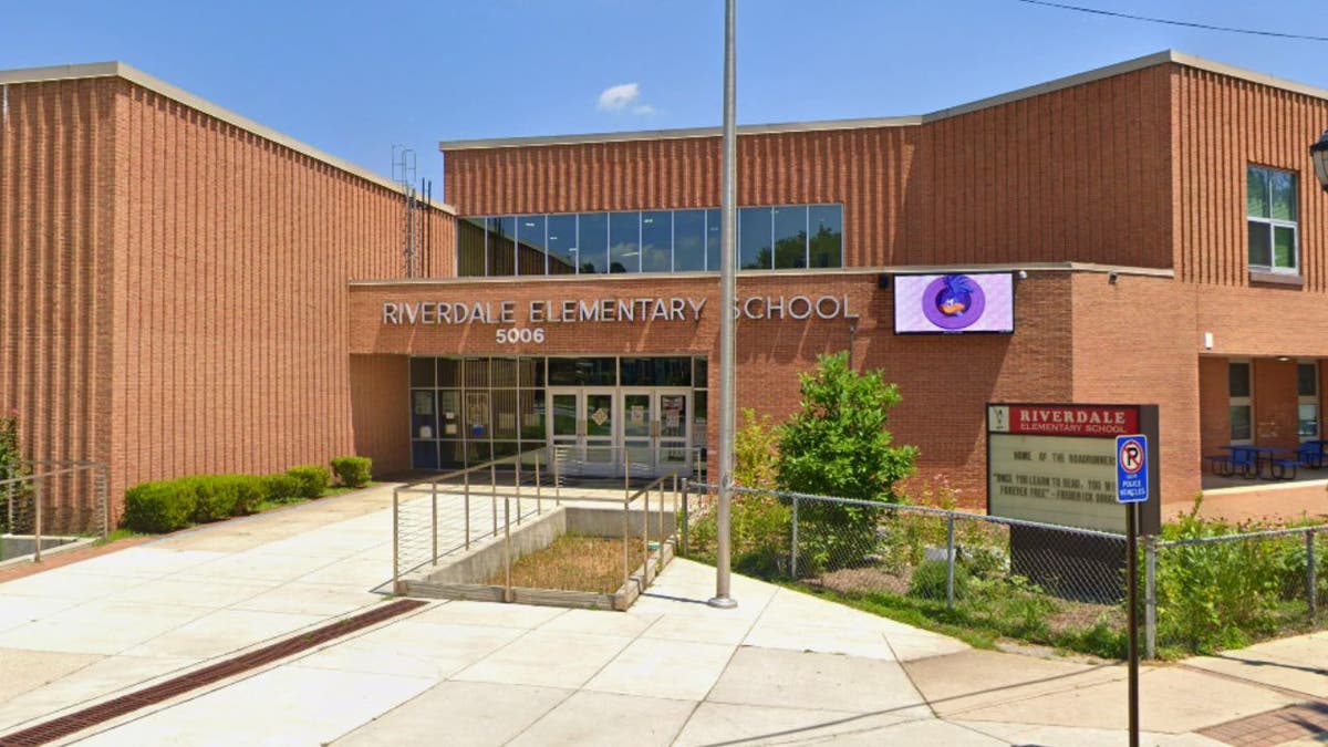 The front entrance to Riverdale Elementary School in Maryland