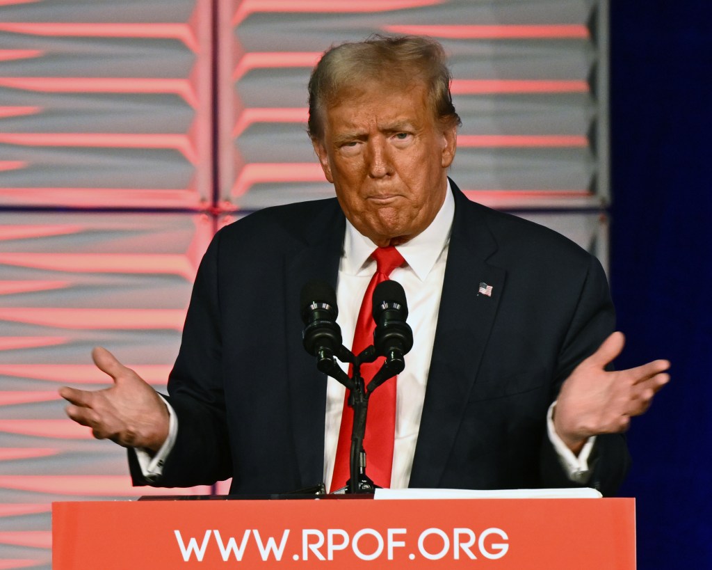 President Donald Trump speaks at the Florida Freedom Summit at the Gaylord Palms Resort in Kissimmee, Florida on Saturday, November 4, 2023.