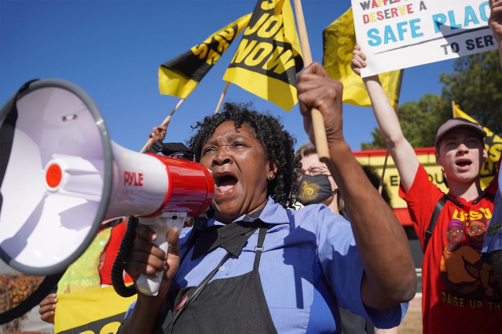 Waffle House workers protested a meal deduction policy and safety issues at the chain.