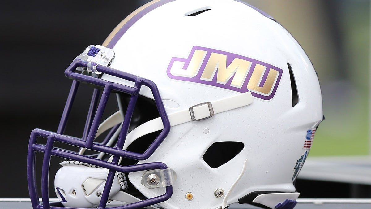 James Madison Dukes helmet on the sidelines 