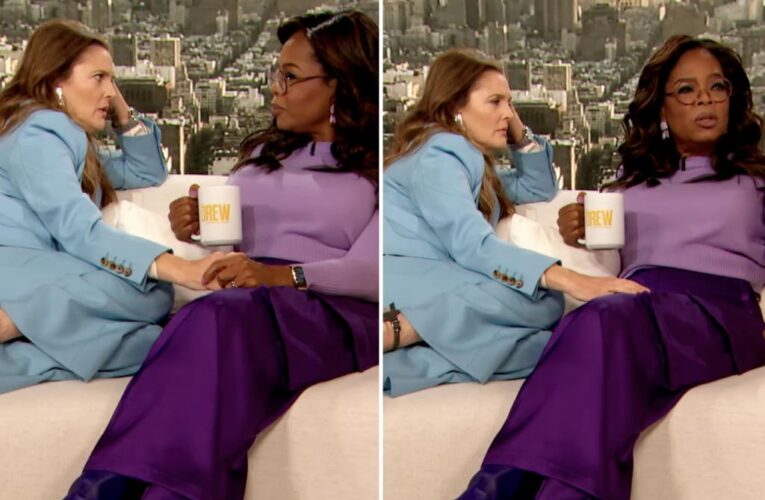 Oprah Winfrey reacts to Drew Barrymore creepily caressing her