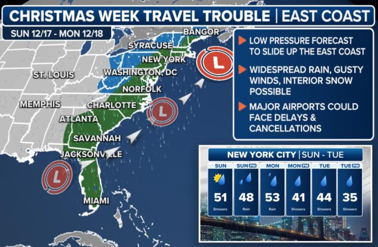 Coastal storm could slow early Christmas travel along East Coast next week