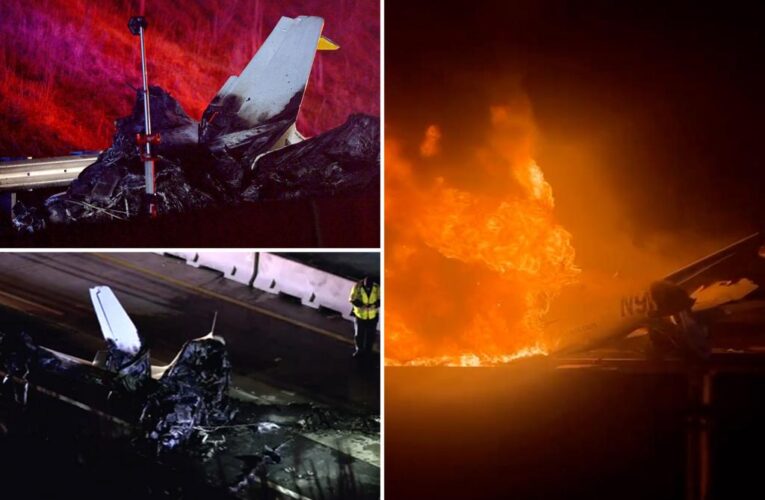 Plane erupts in flames after crash-landing on NC highway