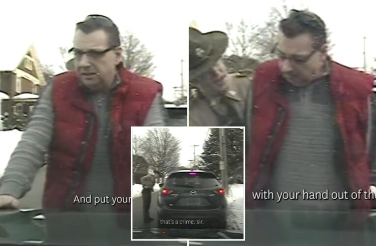 Vermont man Gregory Bombard being arrested after flipping off state trooper, video shows