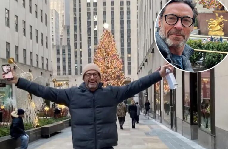 Hugh Jackman scolded by security for getting too close to Rockefeller Center Christmas Tree