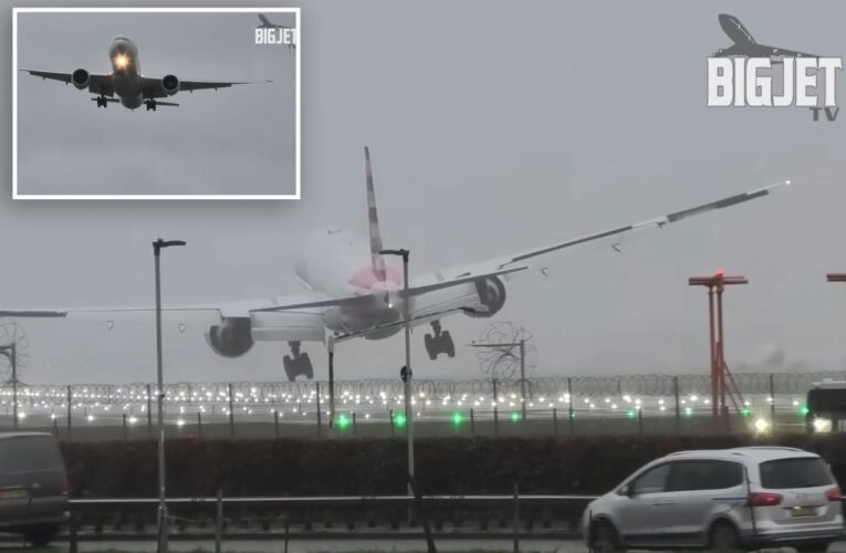 American Airlines plan bounces on London runway during storm: video