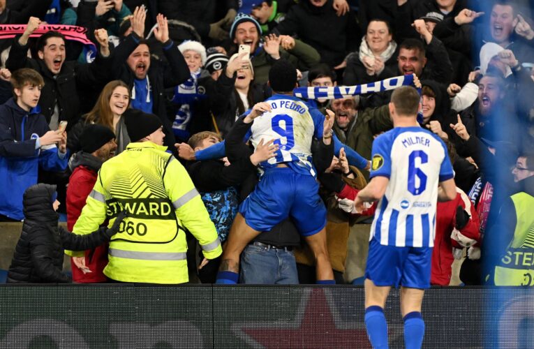 Brighton 1-0 Marseille: Joao Pedro hits late winner as Roberto De Zerbi’s side qualify for Europa League last 16