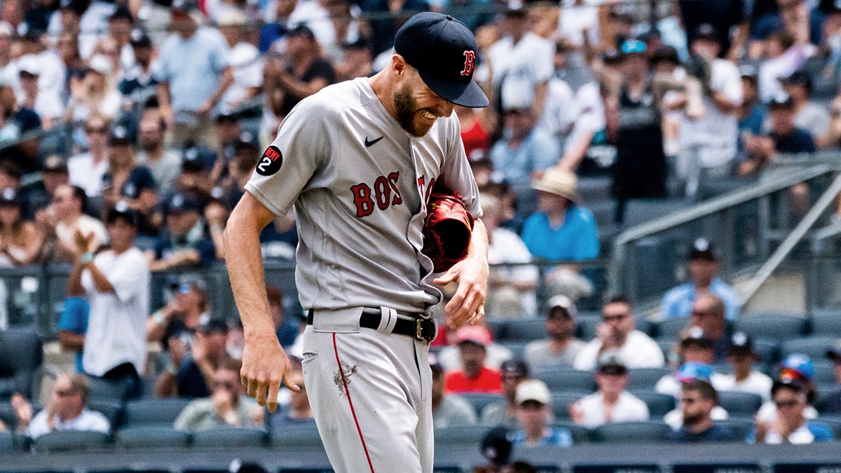 Chris Sale winces in pain