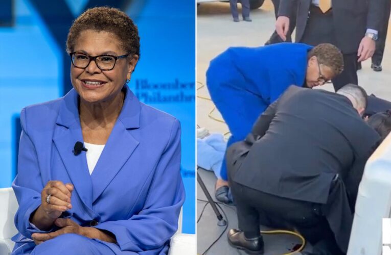 LA Mayor Karen Bass aids news photographer who collapsed at press conference