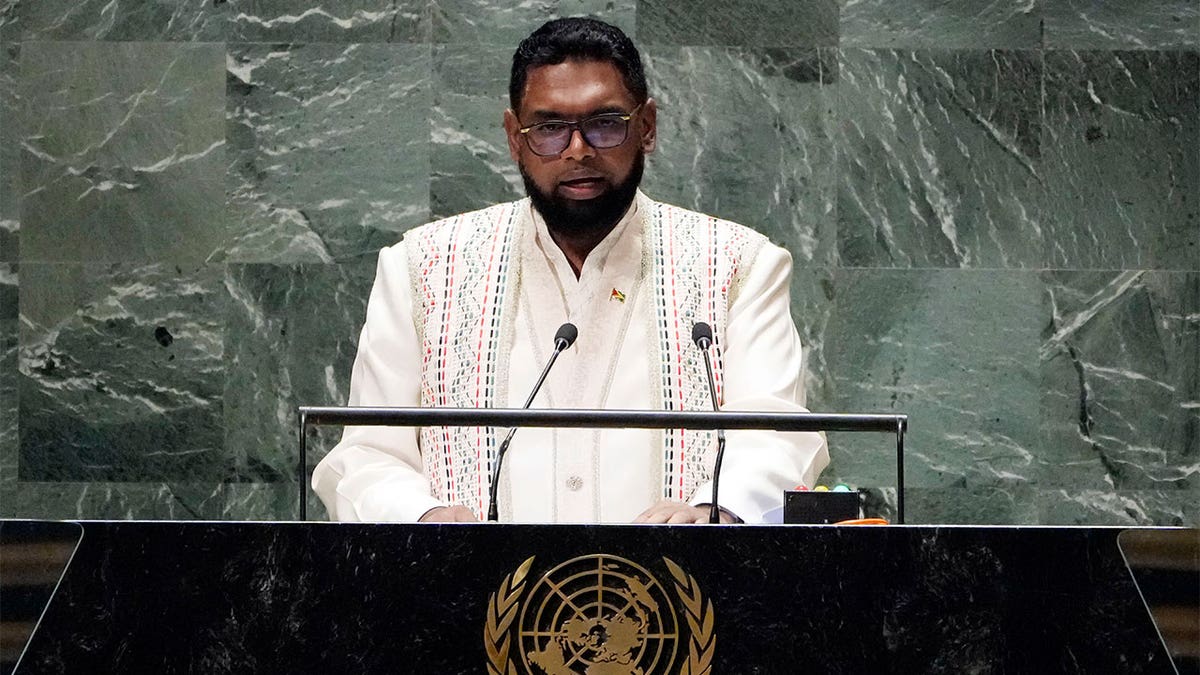 Guyana President Mohamed Irfaan Ali speaks to the U.N. General Assembly