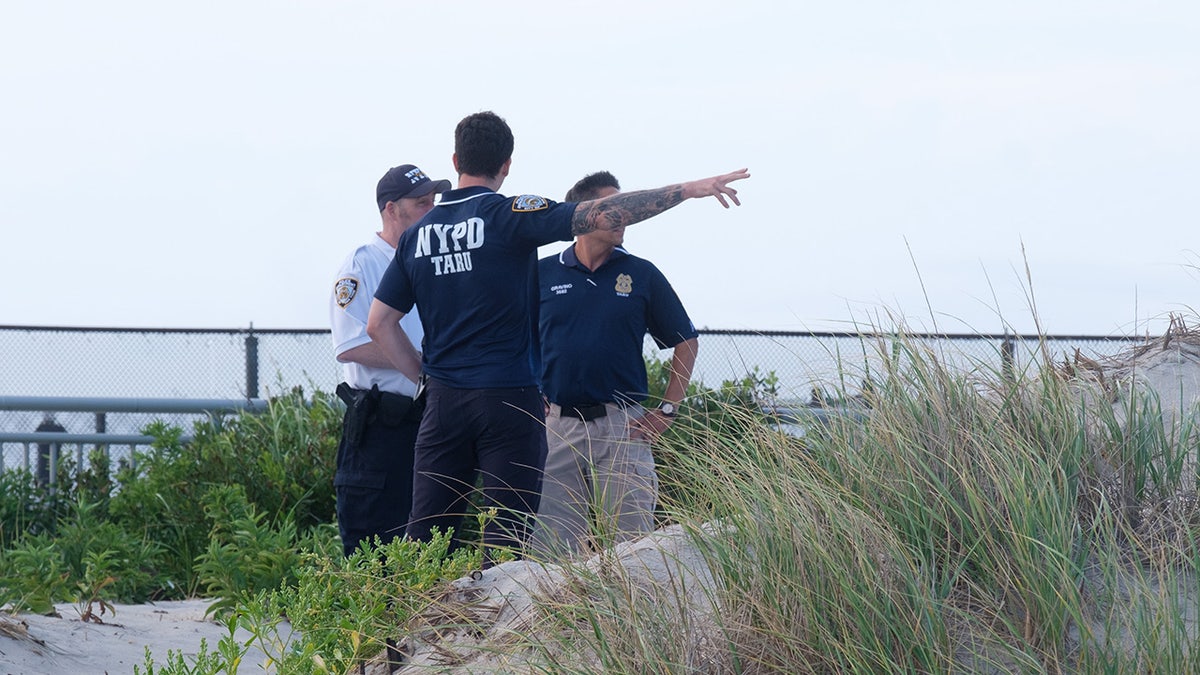 Police respond to reports of a shark attack on Rockaway Beach on August 7