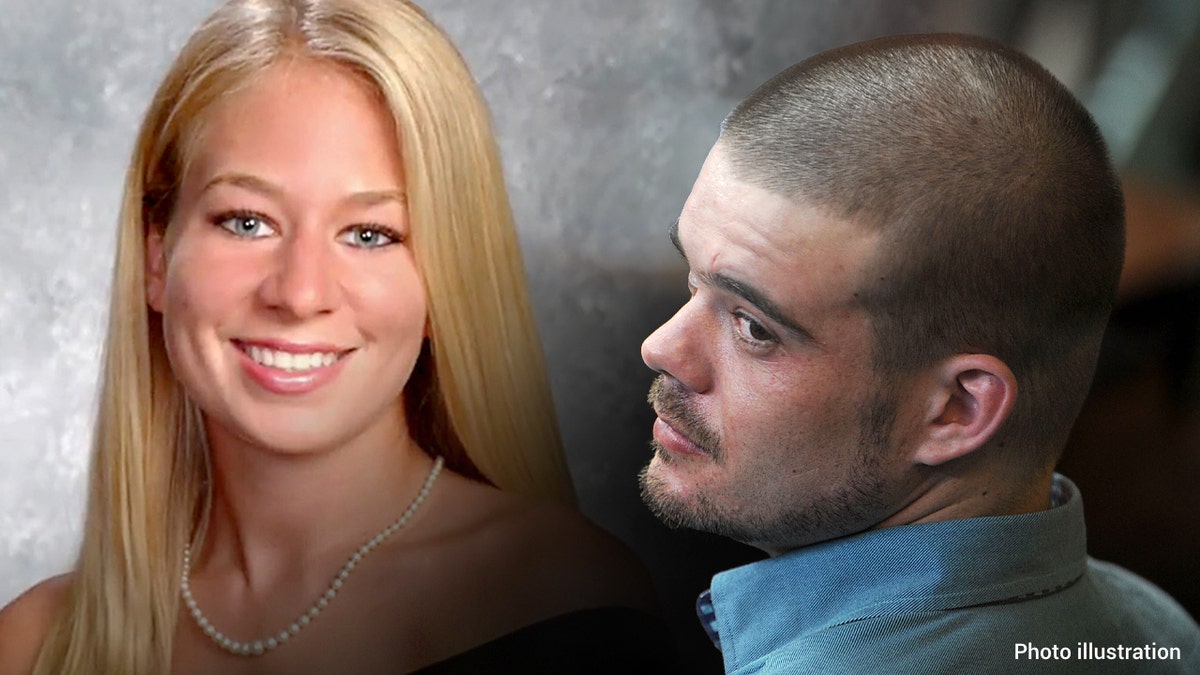 Natalee Holloway smiles in a school picture and Joran van der Sloot looks to his side in court