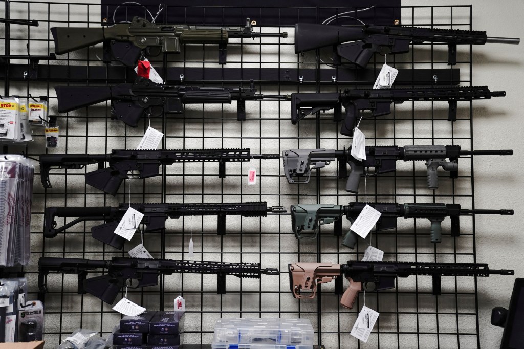 AR-15 style rifles are displayed
